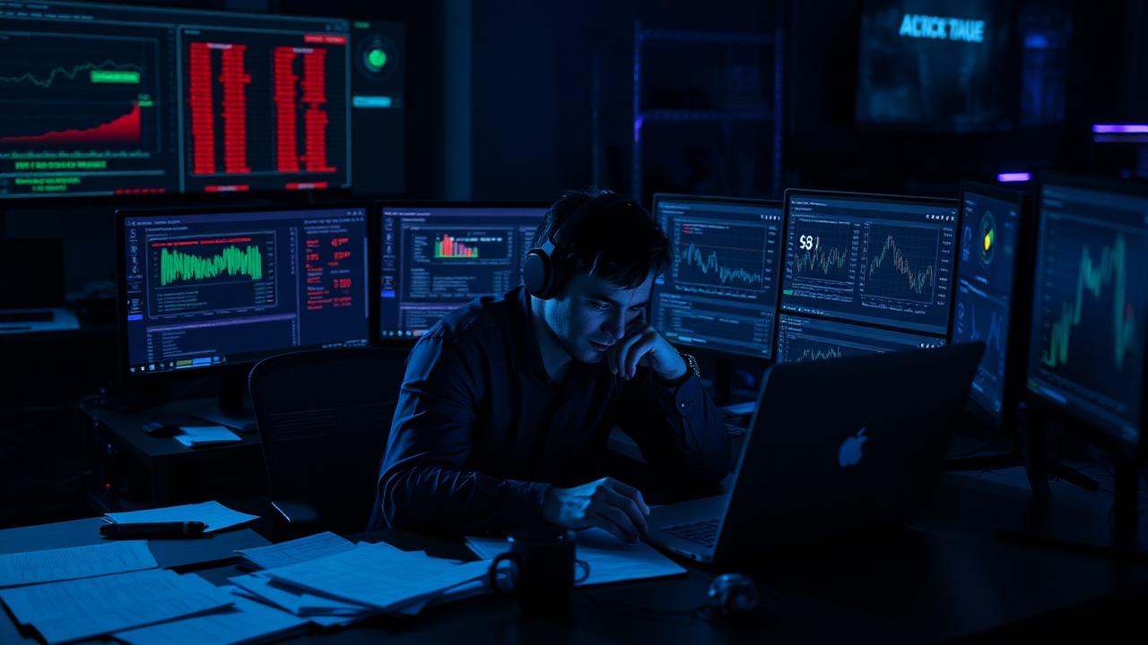 Empreendedor cercado de telas com dados conflitantes